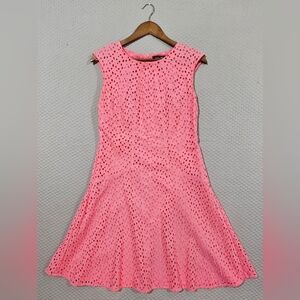 Roz & Ali Modern A-Line Fit & Flare Pink Eyelet Lace Cap Sleeveless Dress Size10